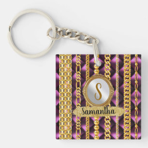 Beautiful Purple Velvet Gold Monogram Elegant Chic Key Ring