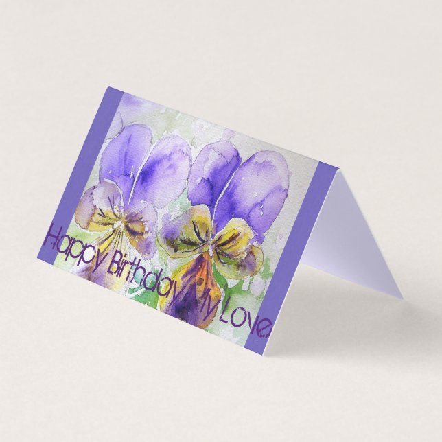 Beautiful Purple Viola Painting Love Birthday Card (Front)