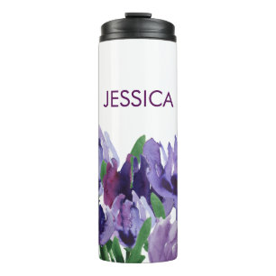 Beautiful Purple Watercolor flowers With Name Thermal Tumbler