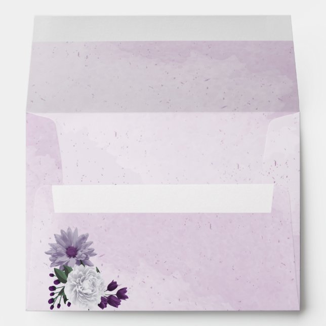 beautiful purple white flowers green leaves envelope (Back (Bottom))