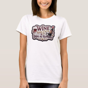 Beautiful Purple WINE AND CATS BRING ME HAPPINESS T-Shirt