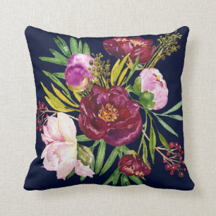 Beautiful Purple Wine and Pink Peonies on Navy Cushion