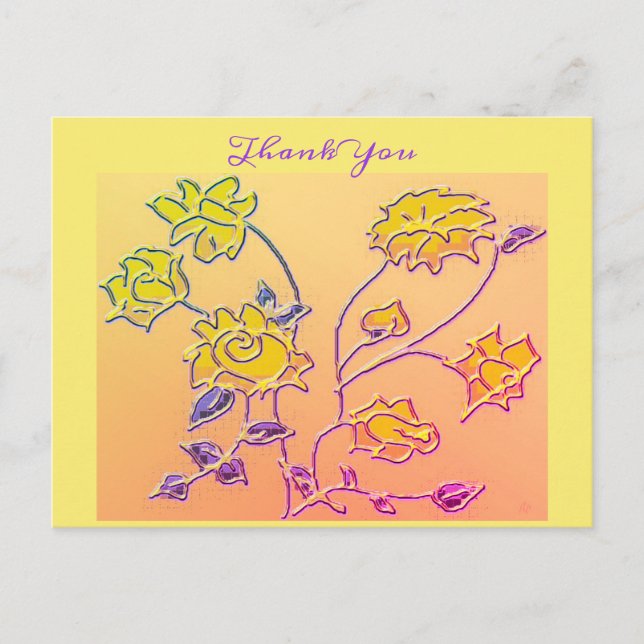 Beautiful Purple Yellow Floral Thank You Postcard (Front)