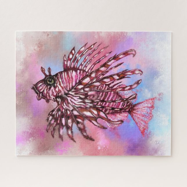 Beautiful Puzzle Lionfish Swimming (Horizontal)