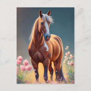 Beautiful Quarter Horse with flowers Name Postcard