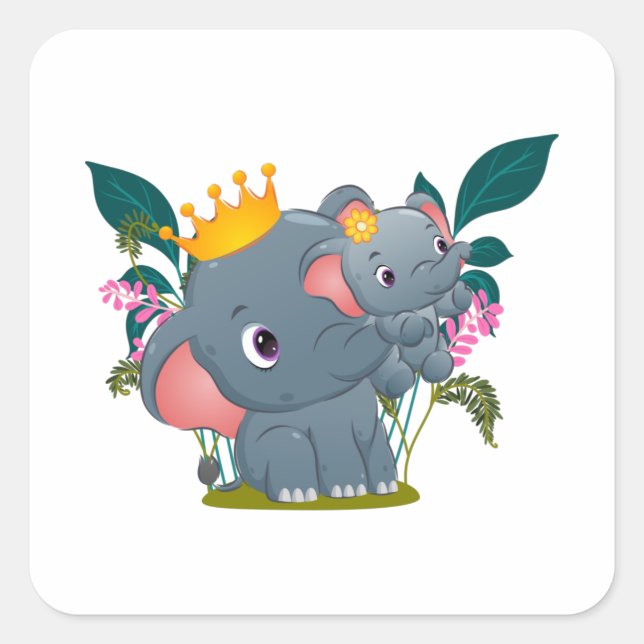 beautiful queen of the elephant is lifting her square sticker (Front)