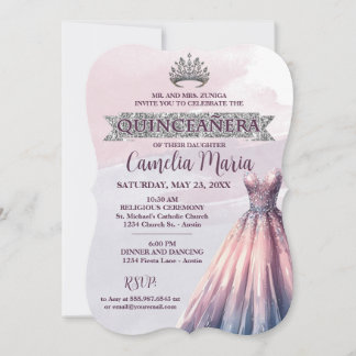 Beautiful Quinceanera Bday Watercolor Invitation