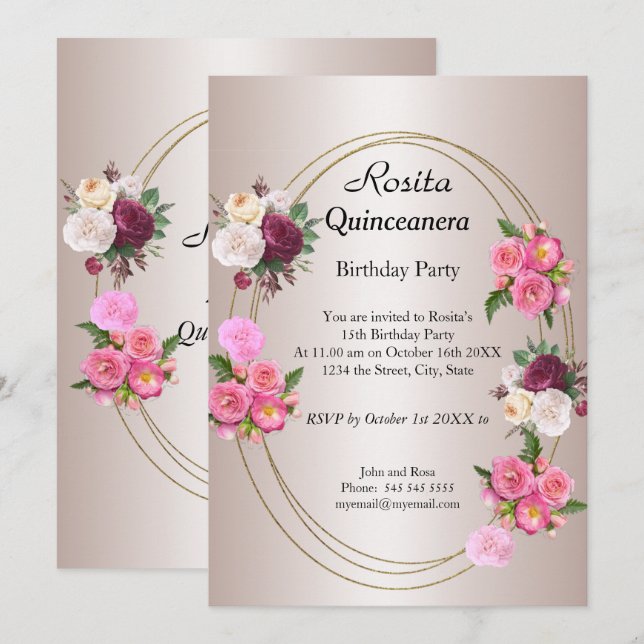 Beautiful Quinceanera Light Pink birthday party Invitation (Front/Back)