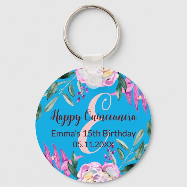 Beautiful Quinceanera Sweet 15 birthday party gift Key Ring (Front)