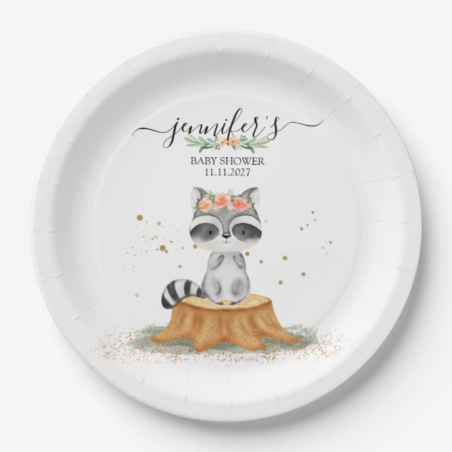 Beautiful Raccoon Nature Baby Party Paper Plate (Front)