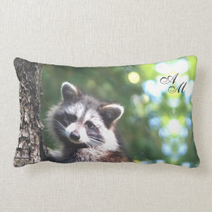 Beautiful Racoon on the Jungle & Monogram Lumbar Cushion