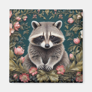 Beautiful Racoon Pink Floral Magnet