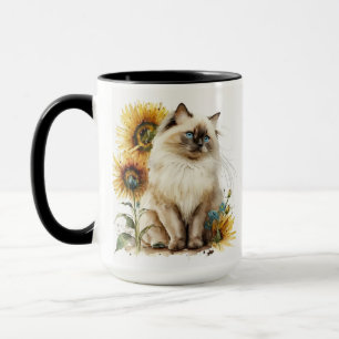 BEAUTIFUL RAGDOLL CAT WITH SUNFLOWERS MUG