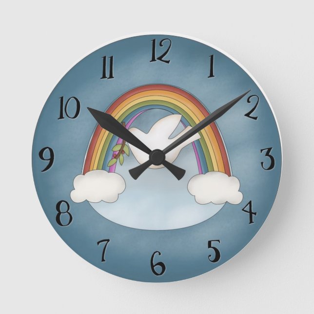 Beautiful Rainbow and Dove Wall Clock (Front)