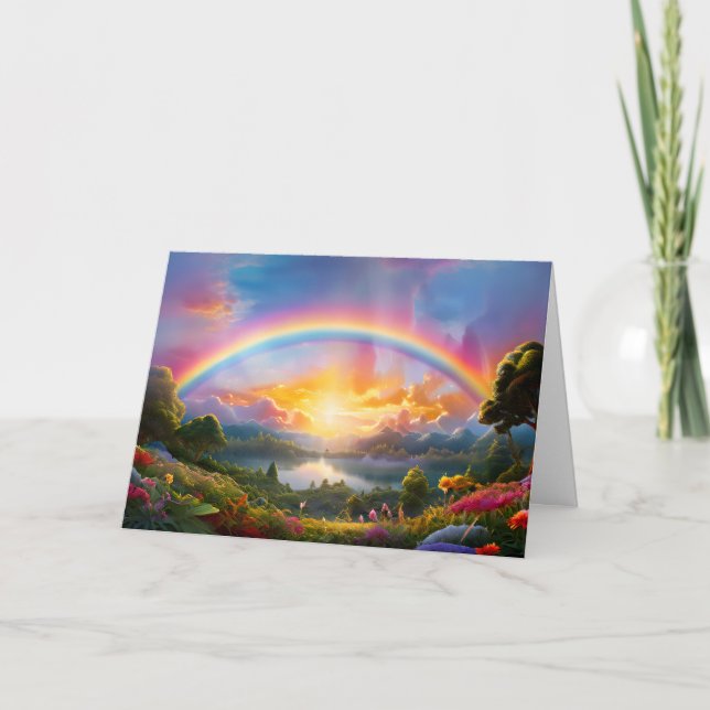 Beautiful Rainbow and Lake Birthday Card (Front)