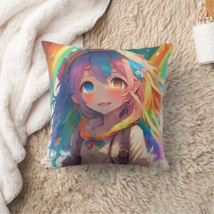 Beautiful Rainbow Anime Girl Cushion
