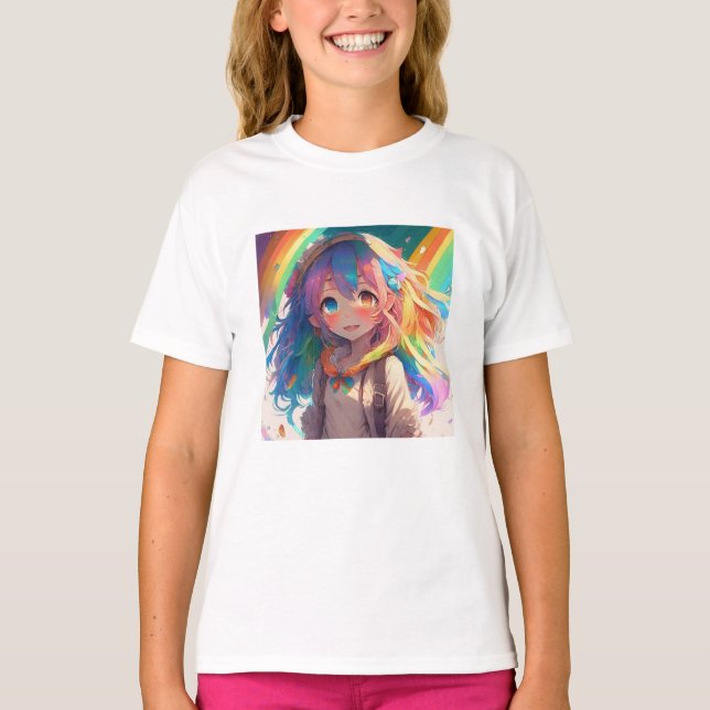 Beautiful Rainbow Anime Girl T-Shirt (Front)