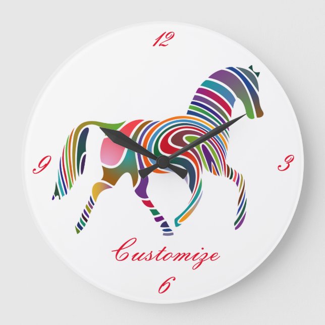 Beautiful Rainbow Colour Horse Thunder_Cove Large Clock (Front)