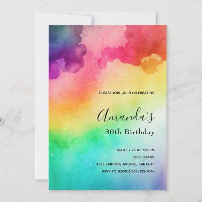 Beautiful Rainbow Colours Abstract Design Birthday Invitation (Front)