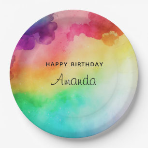 Beautiful Rainbow Colours Abstract Design Birthday Paper Plate