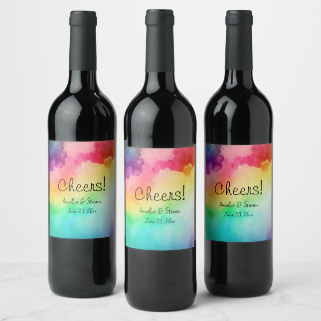 Beautiful Rainbow Colours Abstract Design - Cheers Wine Label (Bottles)