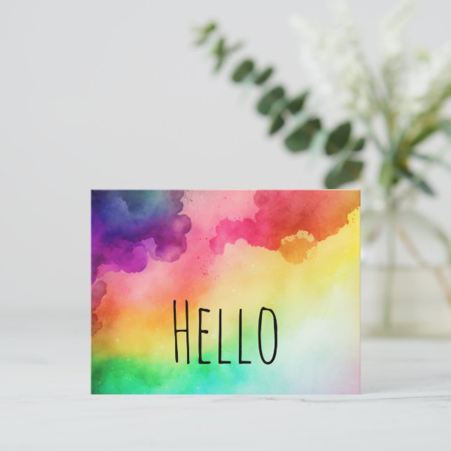 Beautiful Rainbow Colours Abstract Design Hello Postcard (Standing Front)