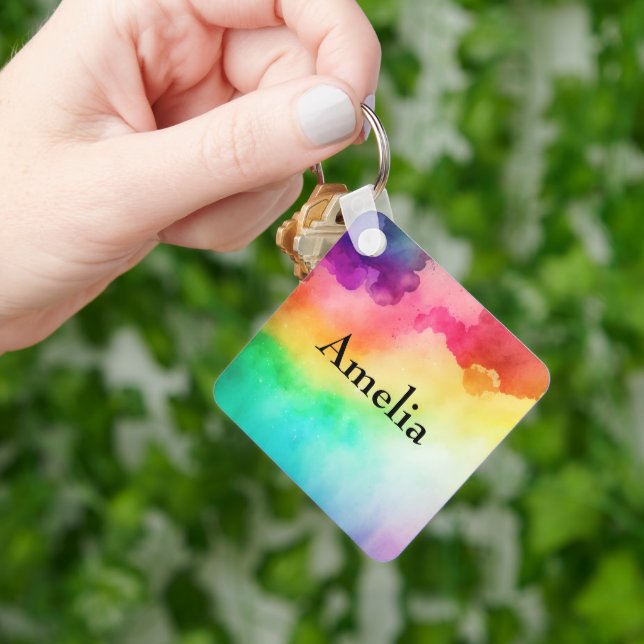 Beautiful Rainbow Colours Abstract Design Key Ring (Hand)