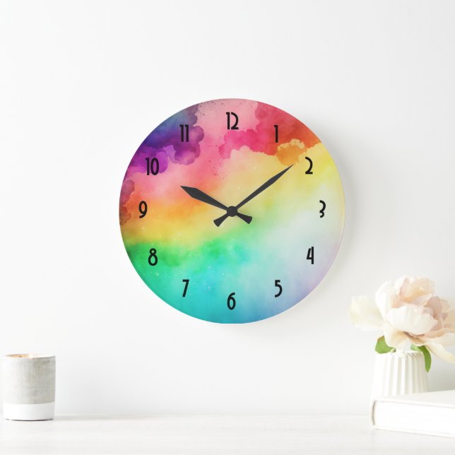 Beautiful Rainbow Colours Abstract Design Large Clock (Home)