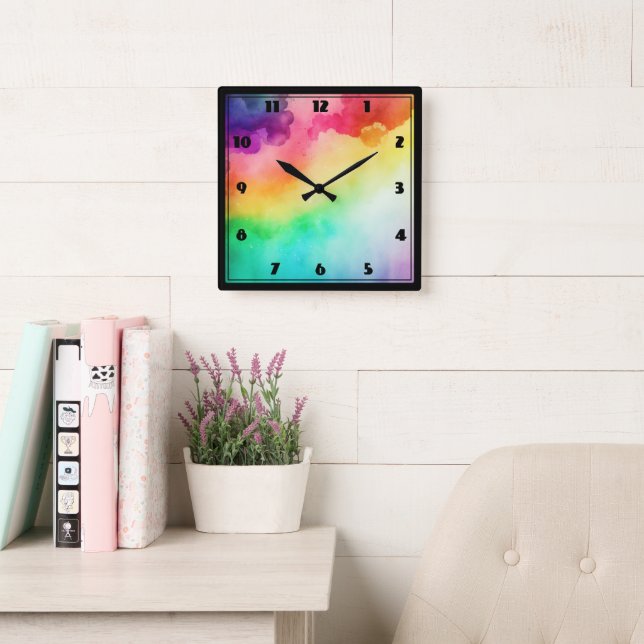 Beautiful Rainbow Colours Abstract Design Square Wall Clock (Reading Room)