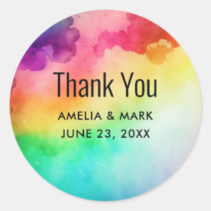 Beautiful Rainbow Colours Abstract Design Thank Yo Classic Round Sticker