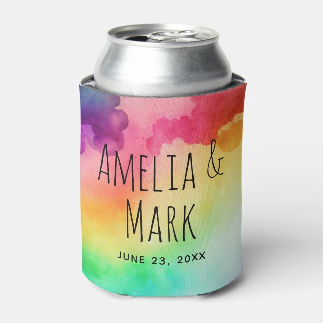 Beautiful Rainbow Colours Abstract Design Wedding Can Cooler (Can Front)