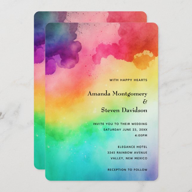 Beautiful Rainbow Colours Abstract Design Wedding Invitation (Front/Back)