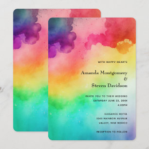 Beautiful Rainbow Colours Abstract Design Wedding Invitation