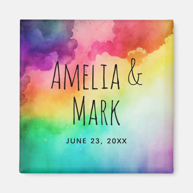 Beautiful Rainbow Colours Abstract Design Wedding Magnet (Front)