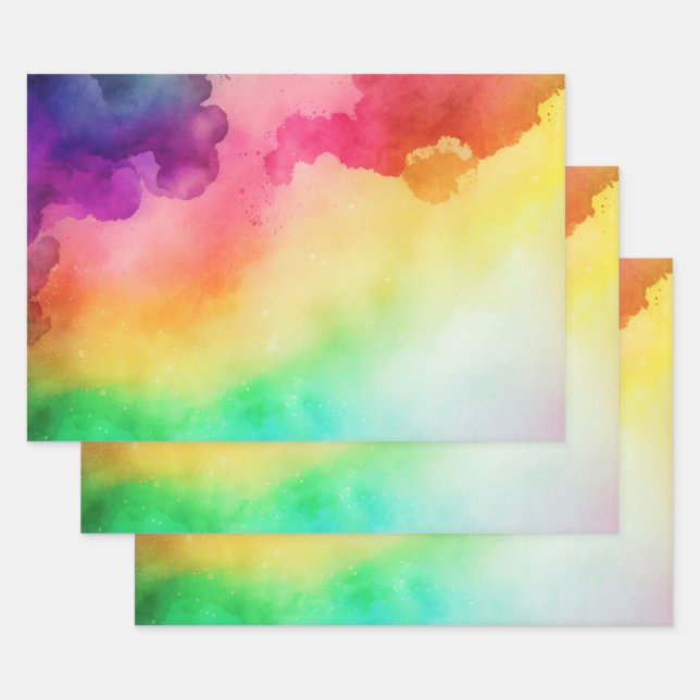 Beautiful Rainbow Colours Abstract Design Wrapping Paper Sheet (Set)