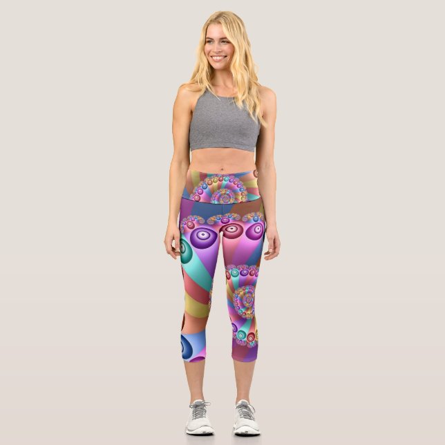 Beautiful Rainbow Colours Abstract Fractal Art Capri Leggings (Front)