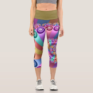 Beautiful Rainbow Colours Abstract Fractal Art Capri Leggings