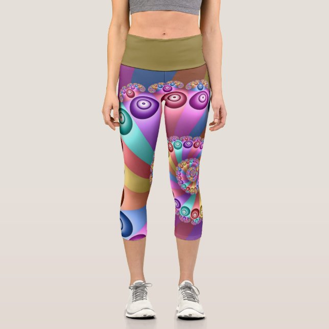 Beautiful Rainbow Colours Abstract Fractal Art Capri Leggings (Front)