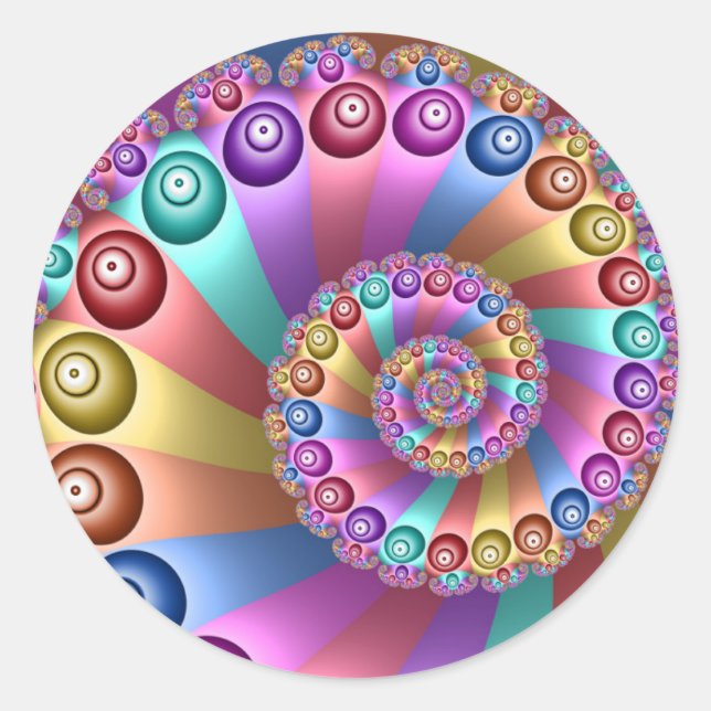 Beautiful Rainbow Colours Abstract Fractal Art Classic Round Sticker (Front)