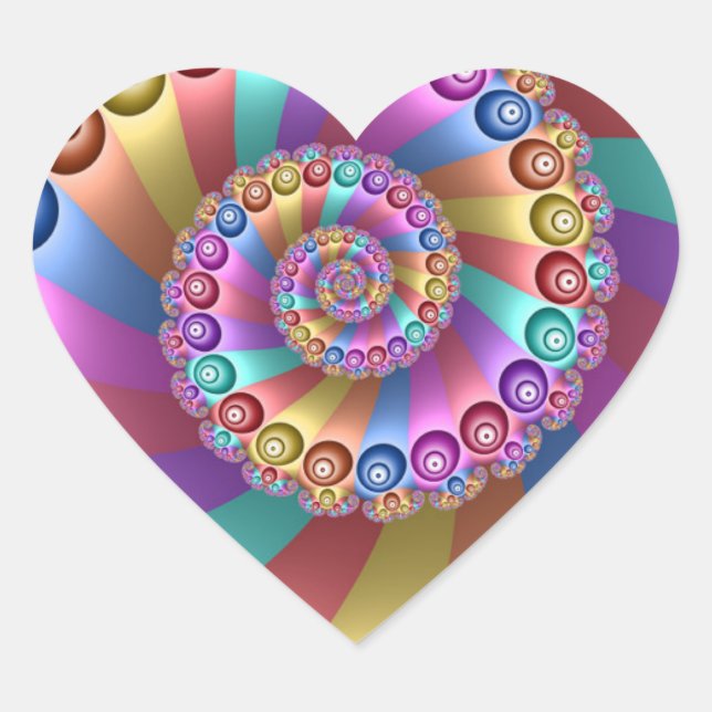 Beautiful Rainbow Colours Abstract Fractal Art Heart Sticker (Front)