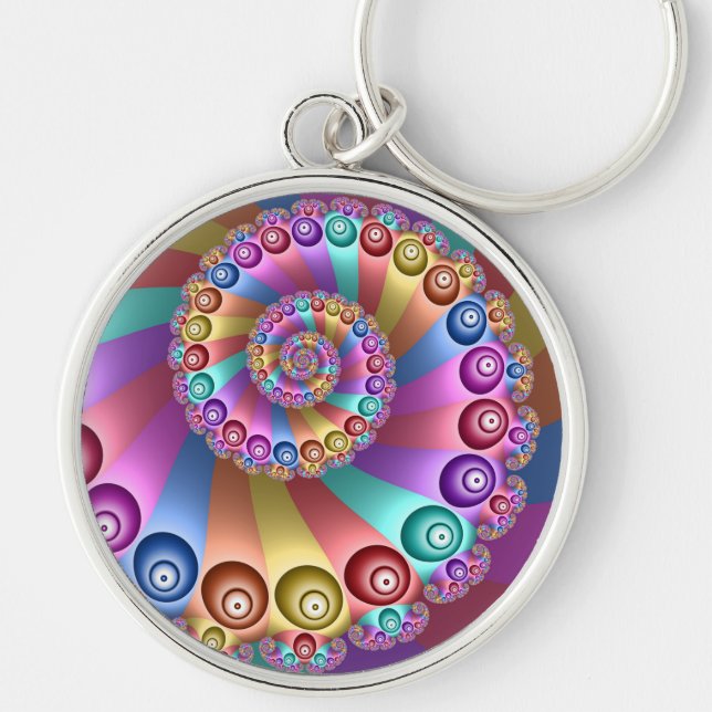 Beautiful Rainbow Colours Abstract Fractal Art Key Ring (Front)