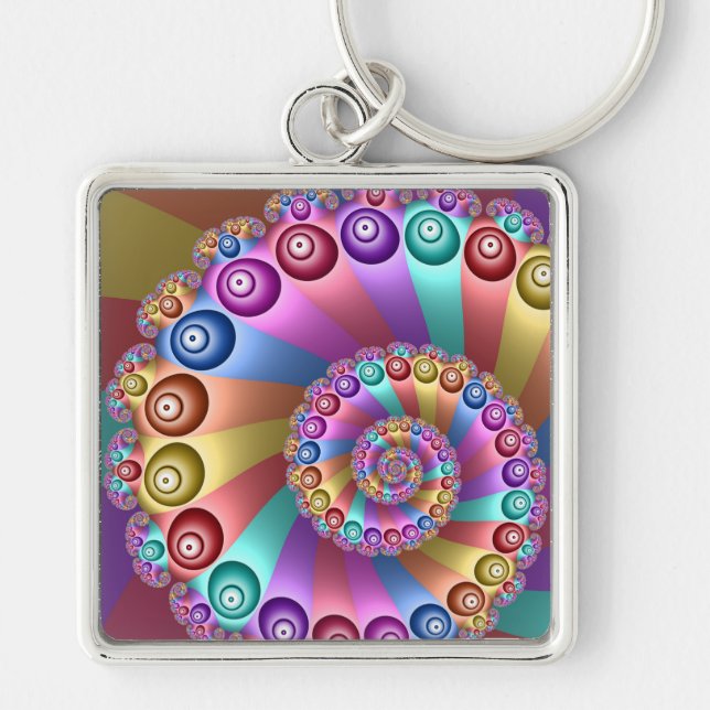 Beautiful Rainbow Colours Abstract Fractal Art Key Ring (Front)