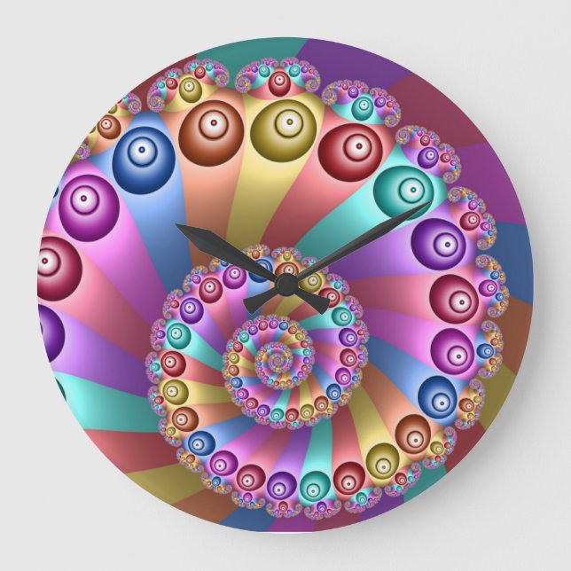 Beautiful Rainbow Colours Abstract Fractal Art Large Clock (Front)