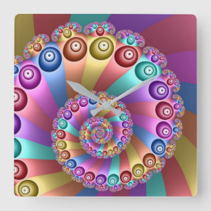 Beautiful Rainbow Colours Abstract Fractal Art Square Wall Clock