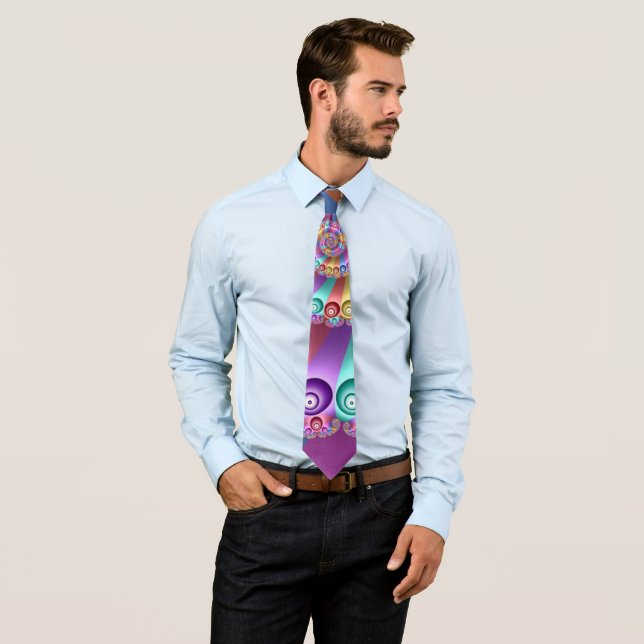 Beautiful Rainbow Colours Abstract Fractal Art Tie (In Situ)