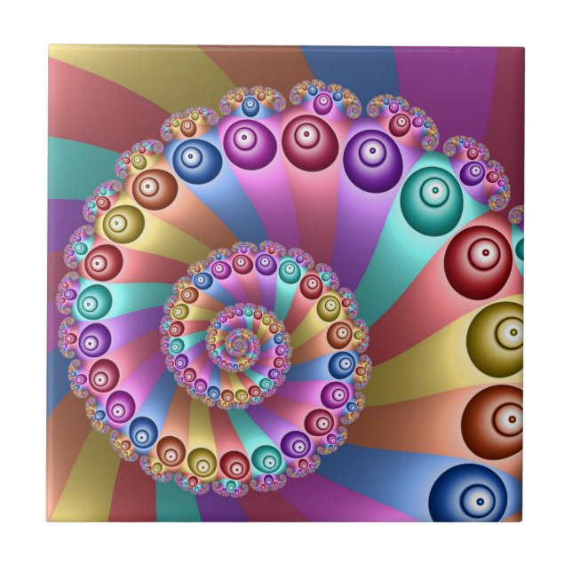 Beautiful Rainbow Colours Abstract Fractal Art Tile (Front)