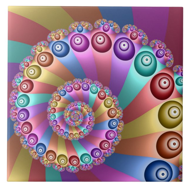 Beautiful Rainbow Colours Abstract Fractal Art Tile (Front)