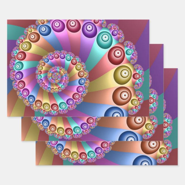 Beautiful Rainbow Colours Abstract Fractal Art Wrapping Paper Sheet (Set)