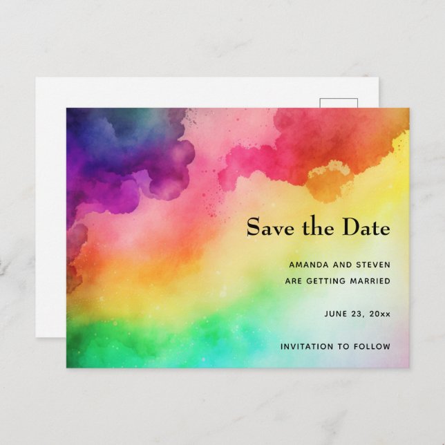 Beautiful Rainbow Colours Abstract Save the Date Invitation Postcard (Front/Back)
