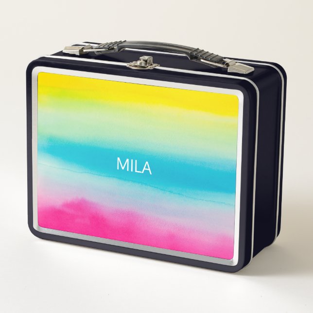 Beautiful rainbow colours metal lunch box (Front)